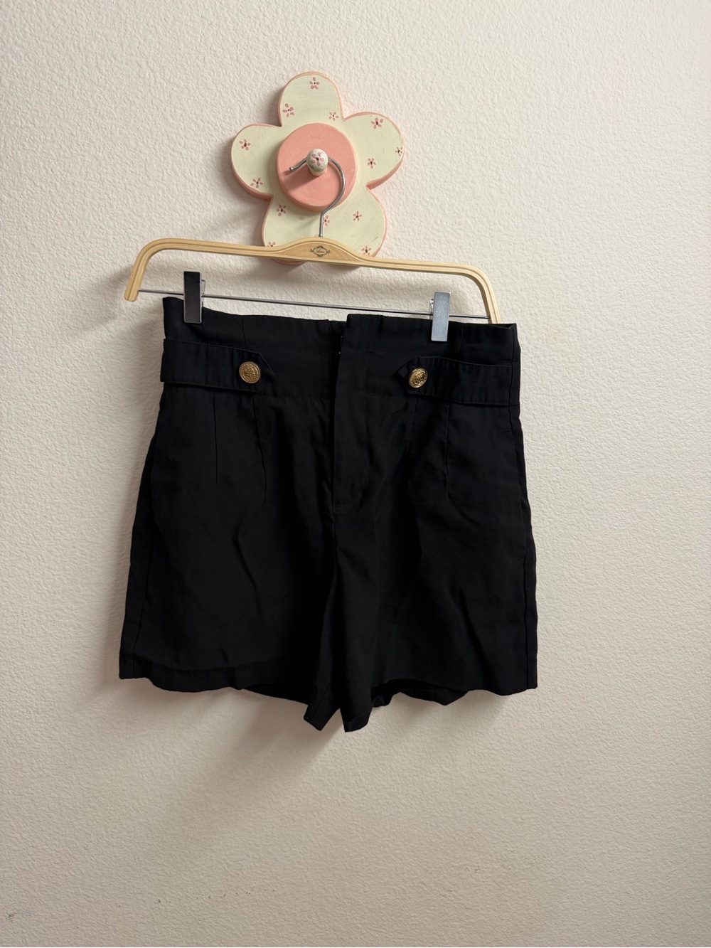 Zara Black High-Waist Tailored Dress Shorts with Gold Buttons